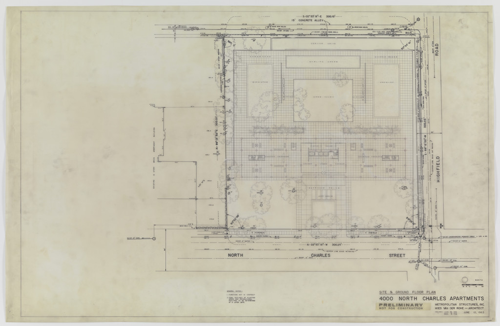 Highfield House Apartments, Baltimore, MD, Site and ground-floor plans