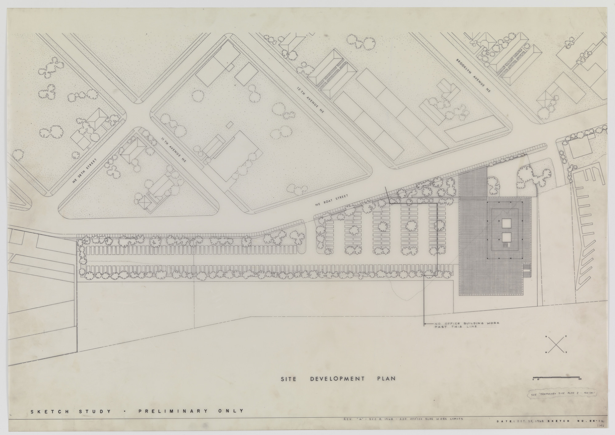 Ludwig Mies van der Rohe. King Broadcasting Company Office Building Project, Seattle, WA, Preliminary site development plan. 1968