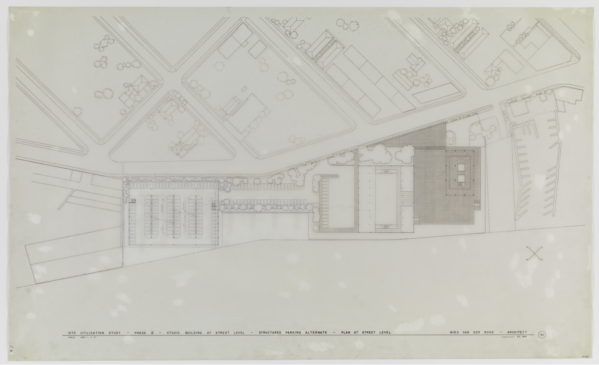 Ludwig Mies van der Rohe. King Broadcasting Company Office Building Project, Seattle, WA, Site utlilization study, phase II.. 1969