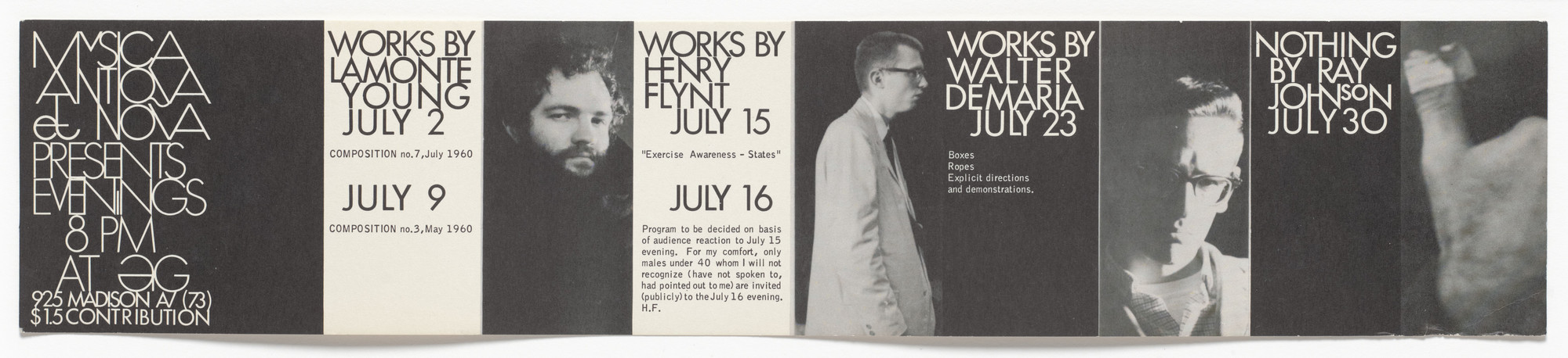 George Maciunas. Announcement card for Evenings, AG Gallery, New York, July 1961