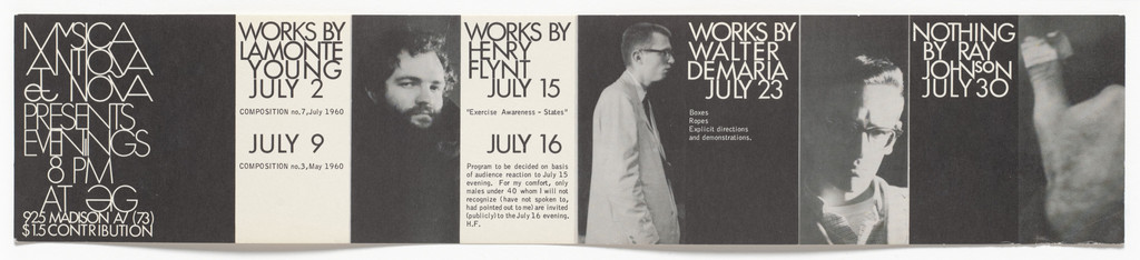 Announcement card for Evenings, AG Gallery, New York, July 1961 by George Maciunas