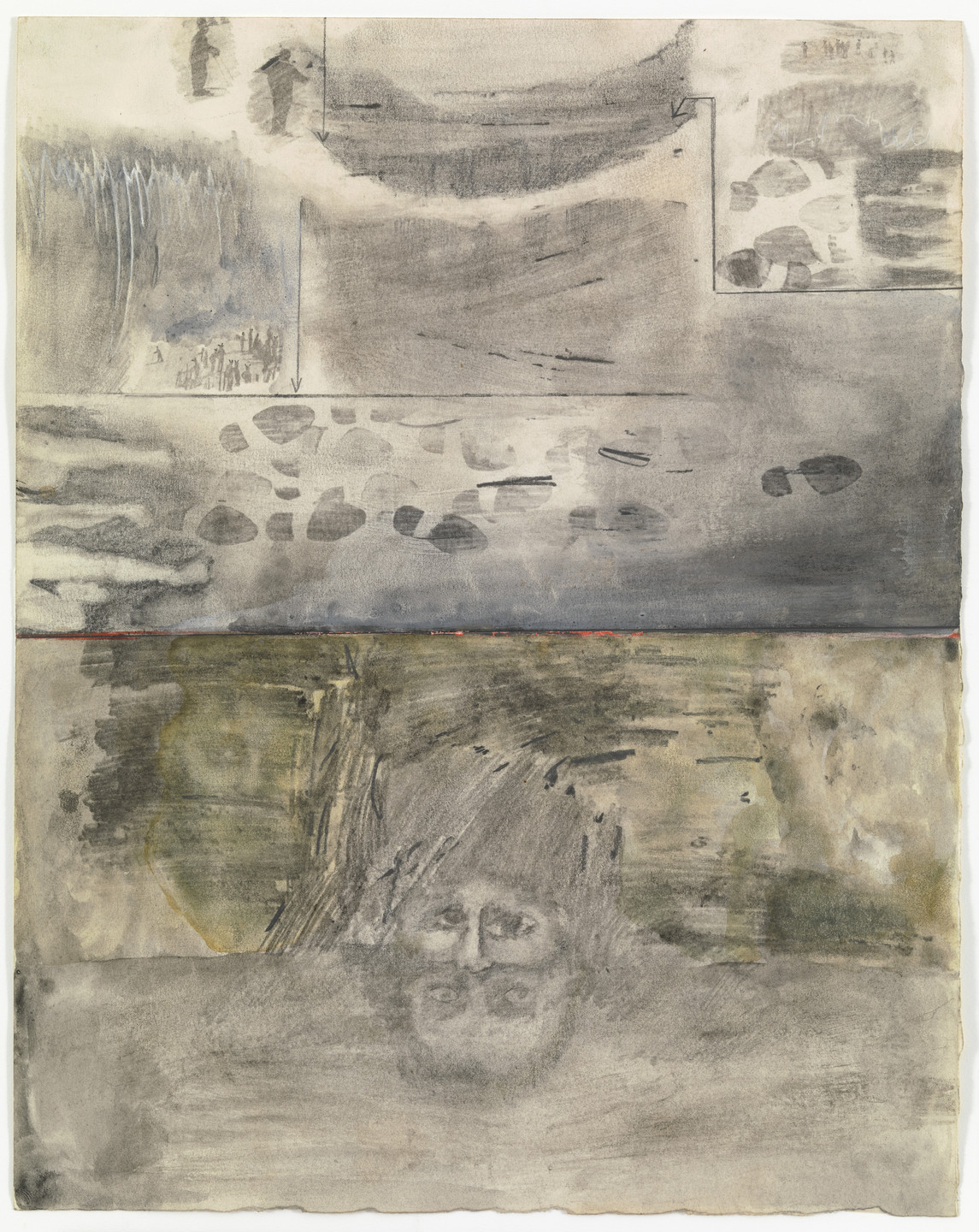 Robert Rauschenberg. Canto XVIII: Circle Eight, Malebolge, The Evil Ditches, The Fraudulent and Malicious: Bolgia 1, The Panderers and Seducers; Bolgia 2, The Flatterers from the series Thirty-Four Illustrations for Dante's Inferno. 1959-60