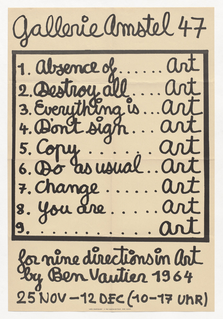 Poster for For Nine Directions in Art, Gallerie Amstel, Amsterdam, November 25–December 12, 1964