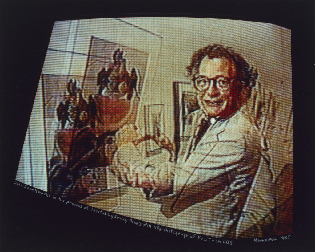 John Szarkowski in the process of levitating Irving Penn's still life photograph of Fruit--on CBS