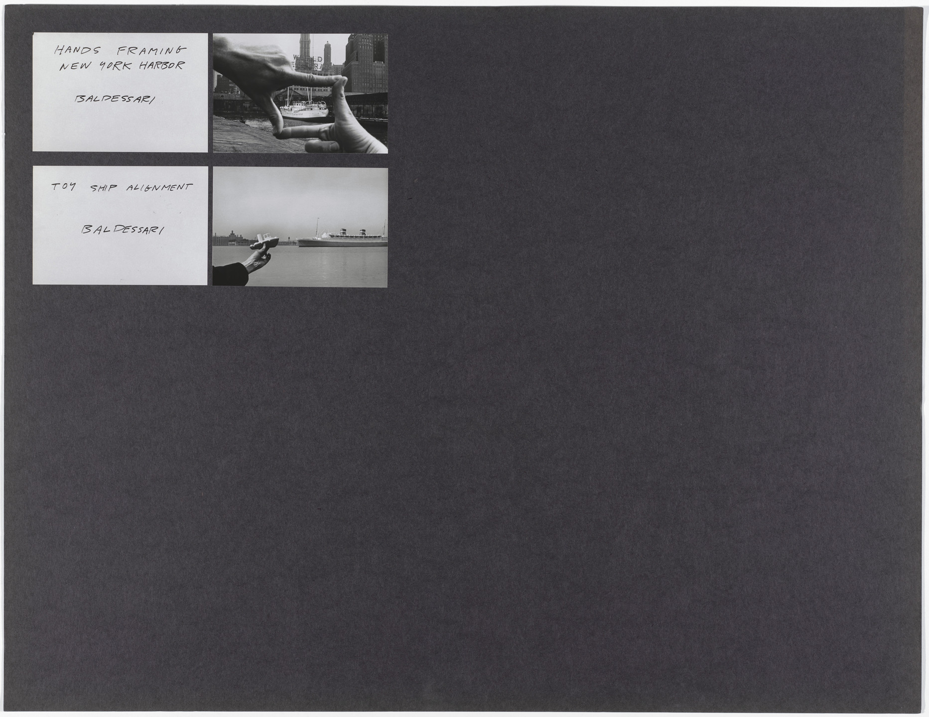 John Baldessari, Harry Shunk, János Kender. Hands Framing New York Harbor and Toy Ship Alignment. 1971