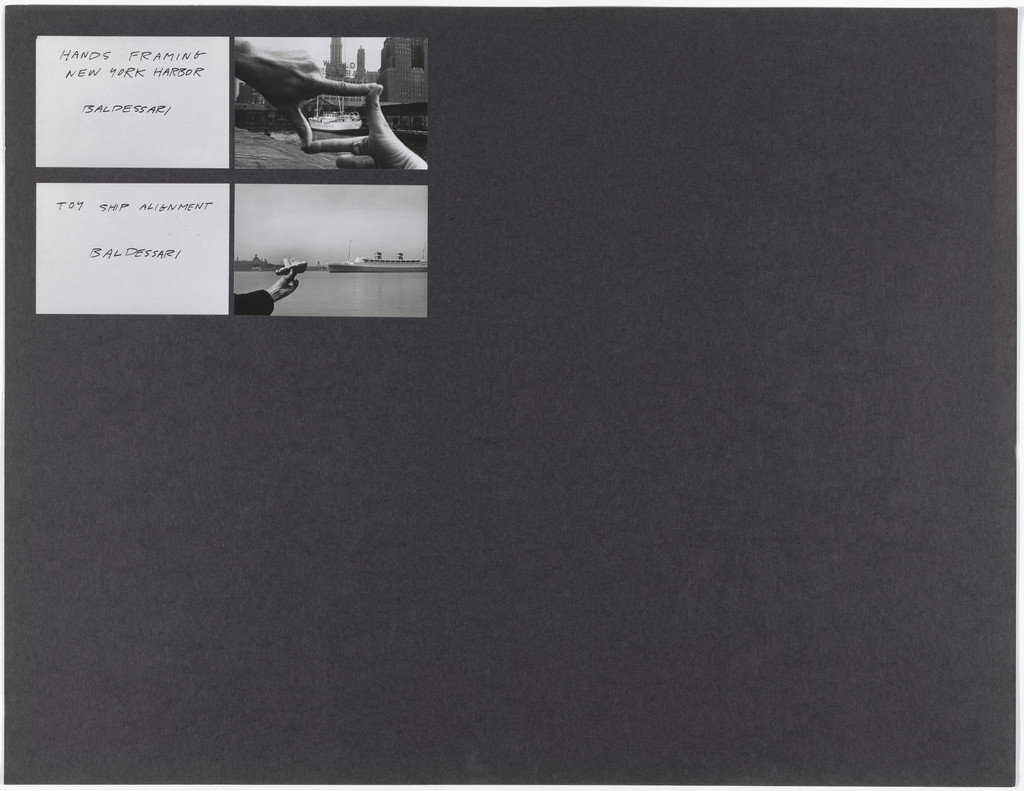 Hands Framing New York Harbor and Toy Ship Alignment by Harry Shunk, János Kender, John Baldessari