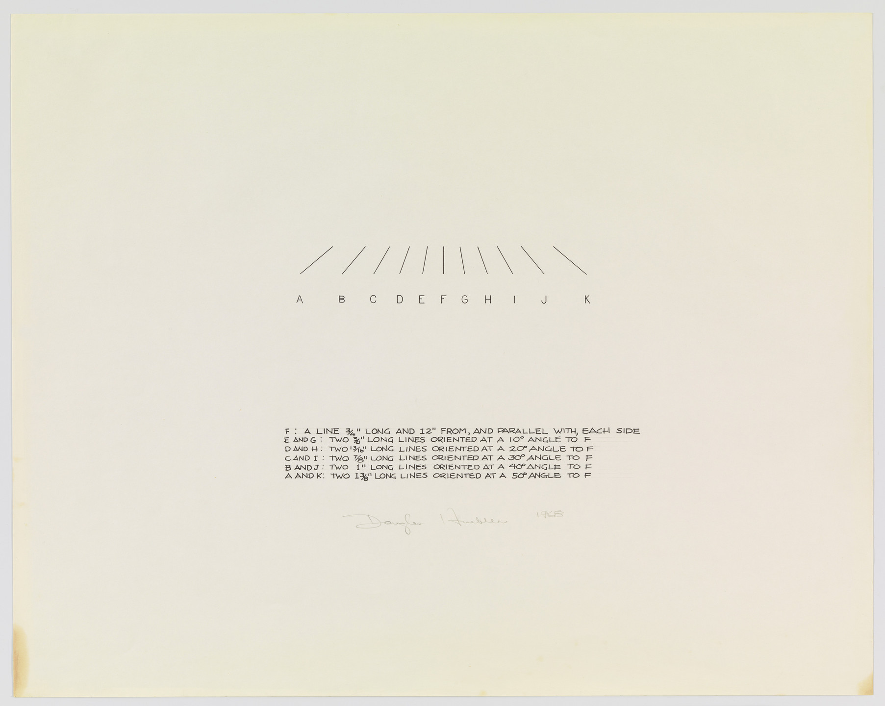 Douglas Huebler. F: A Line 3/4&#34; Long &amp; 12&#34; From, and Parallel With, Each Side. 1968