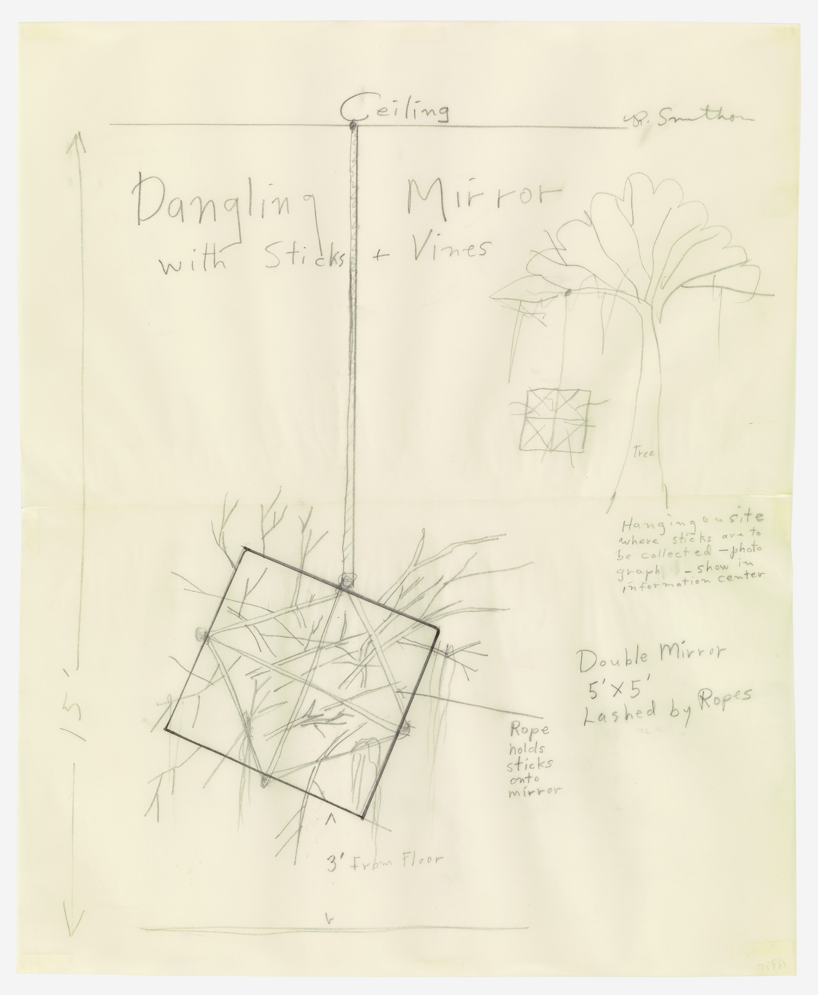 Robert Smithson. Dangling Mirror with Sticks and Vines