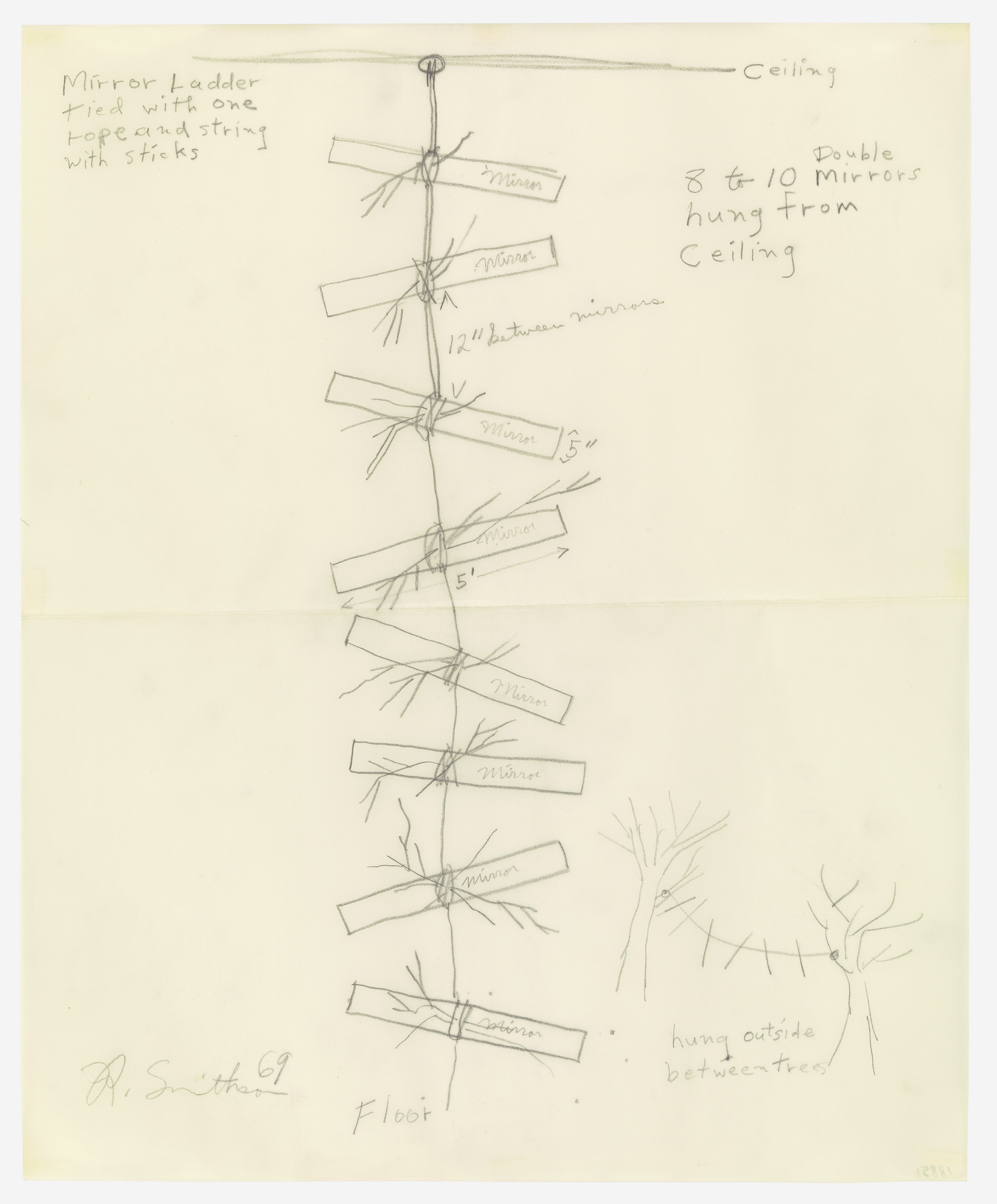 Robert Smithson. Mirror Ladder Tied with One Rope and String with Sticks