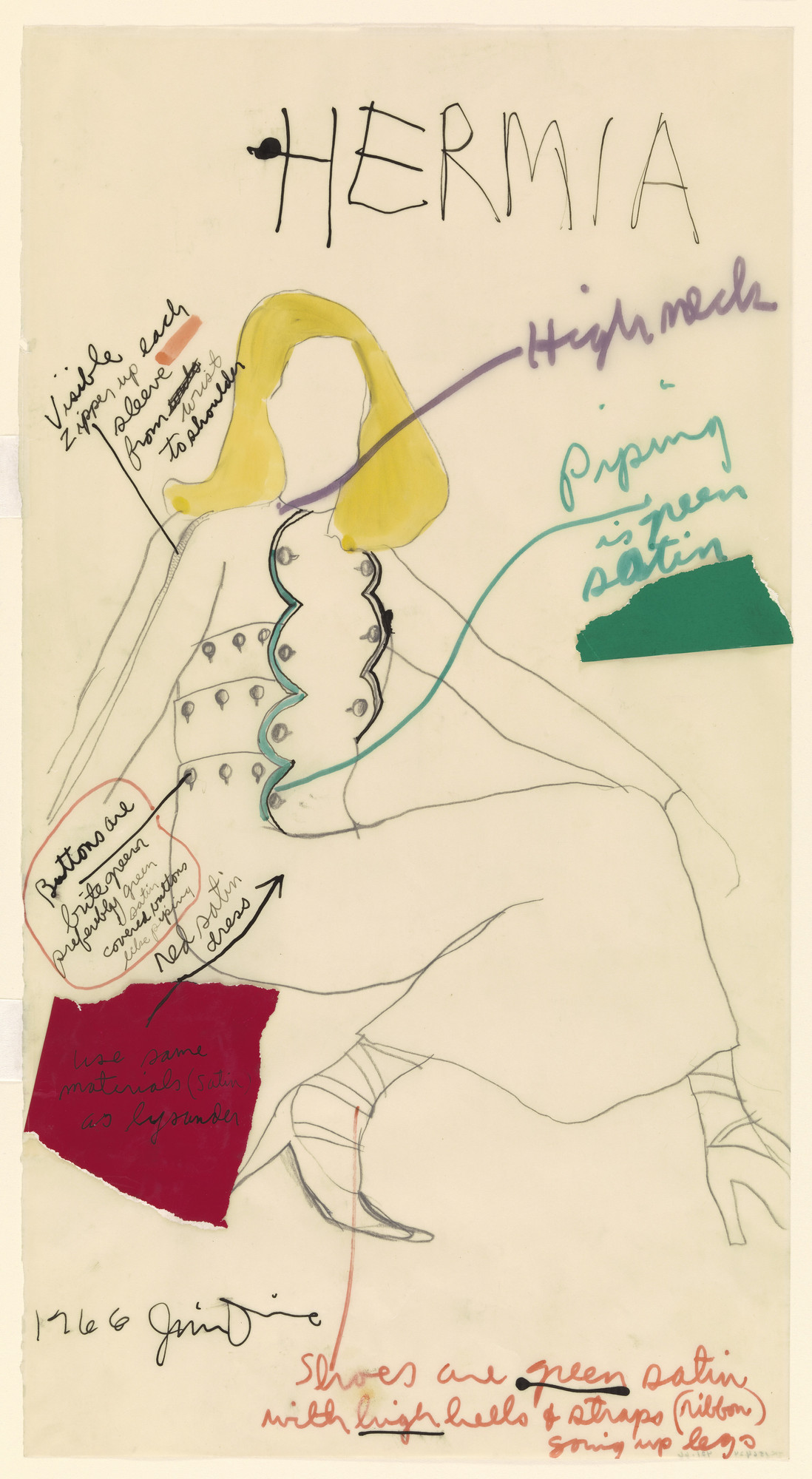 Jim Dine. Costume study for A Midsummer Night's Dream: Hermia