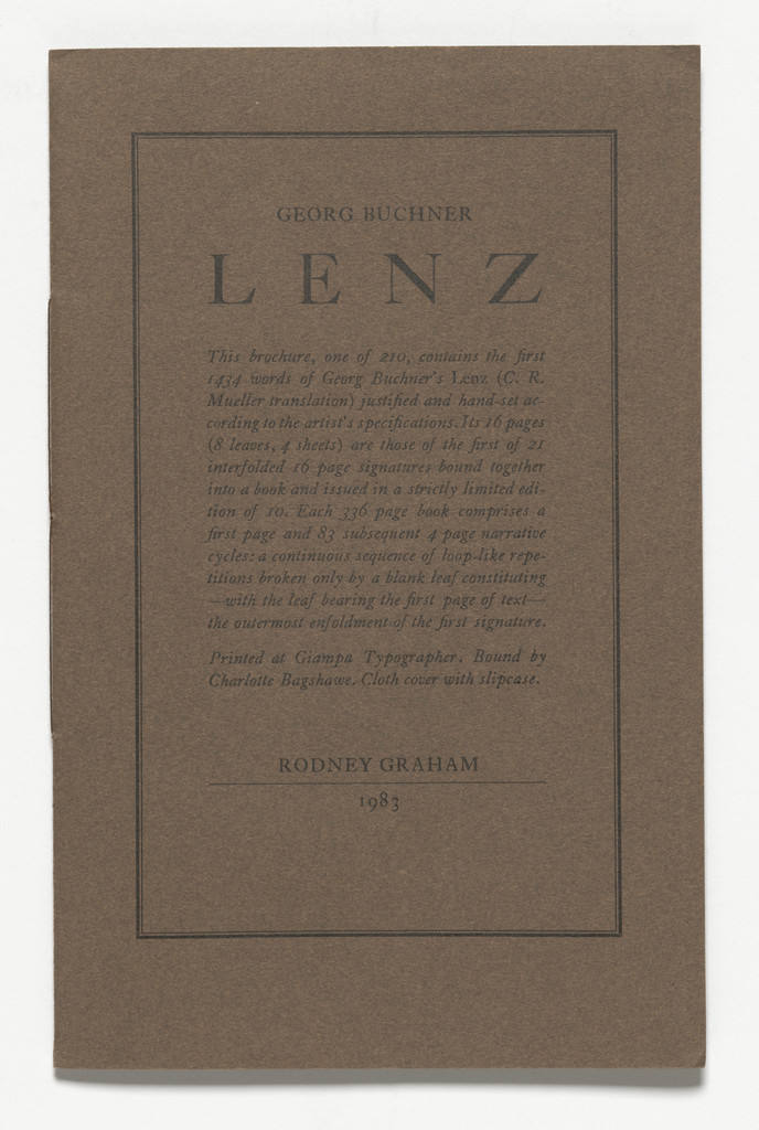 Prospectus for Lenz, Rodney Graham, 1983