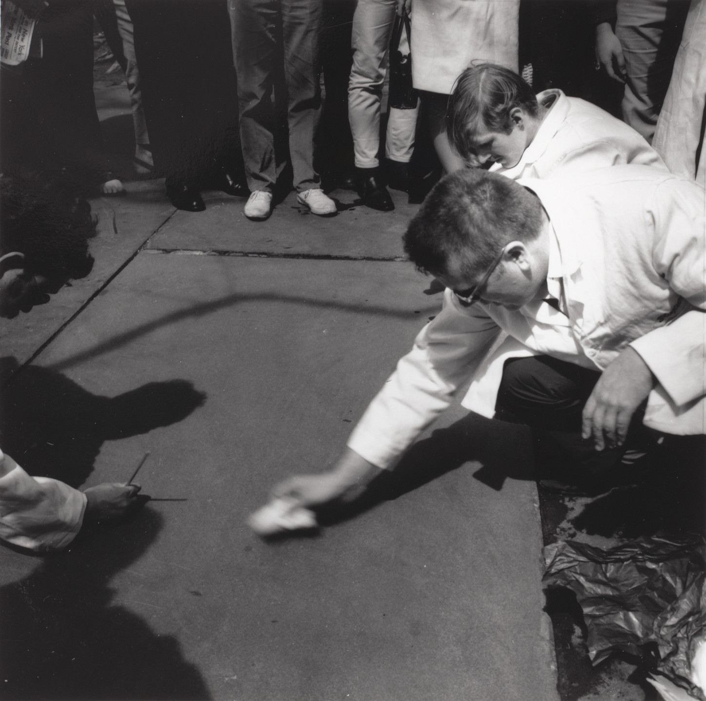 Hi Red Center, Genpei Akasegawa, Natsuyuki Nakanishi, Jiro Takamatsu. Street Cleaning Event (1964), performed during Fluxfest Presents Hi Red Center Street Cleaning Event, Grand Army Plaza, New York, June 11, 1966. 1966
