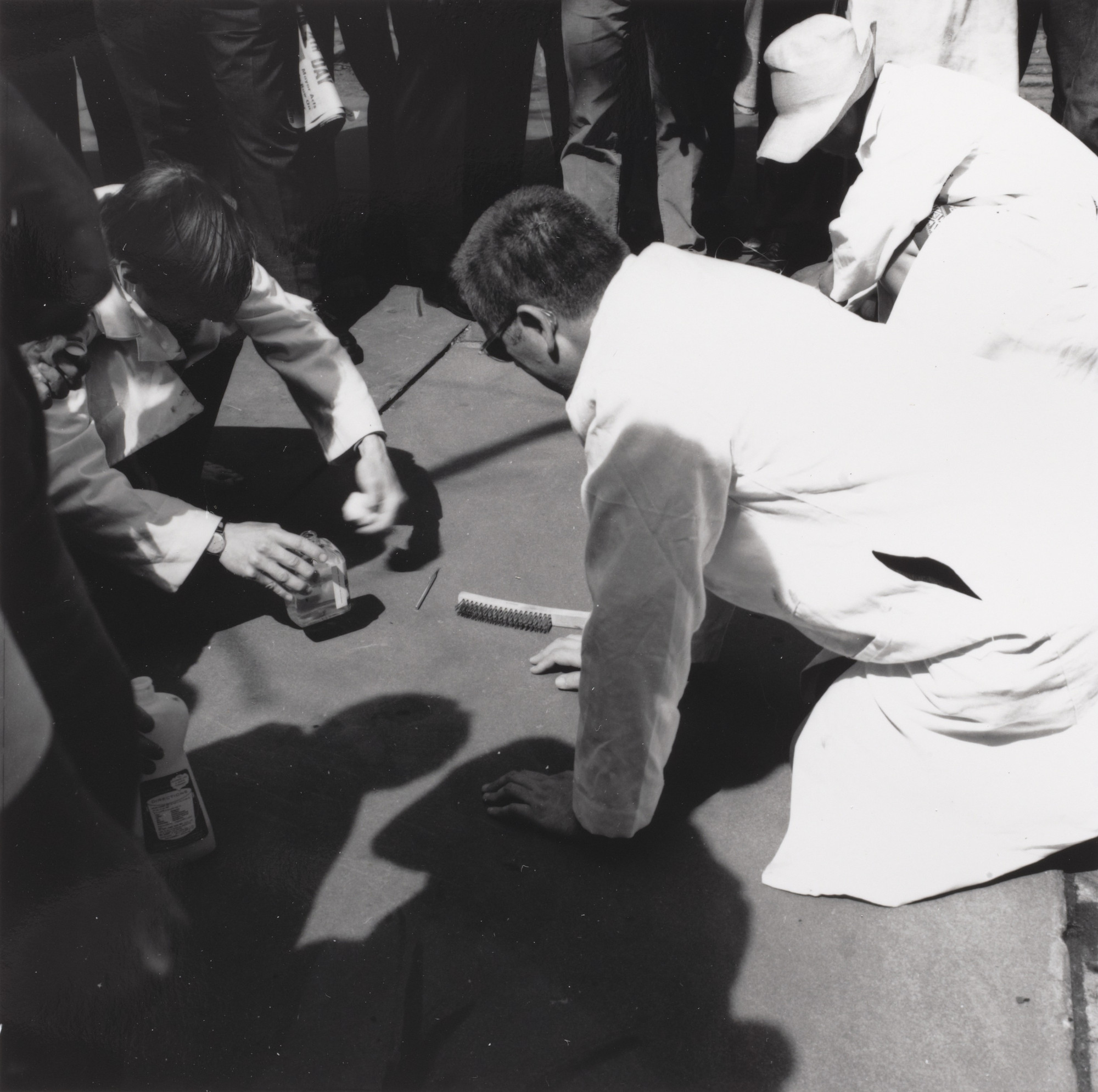 Hi Red Center, Genpei Akasegawa, Natsuyuki Nakanishi, Jiro Takamatsu. Street Cleaning Event (1964), performed during Fluxfest Presents Hi Red Center Street Cleaning Event, Grand Army Plaza, New York, June 11, 1966