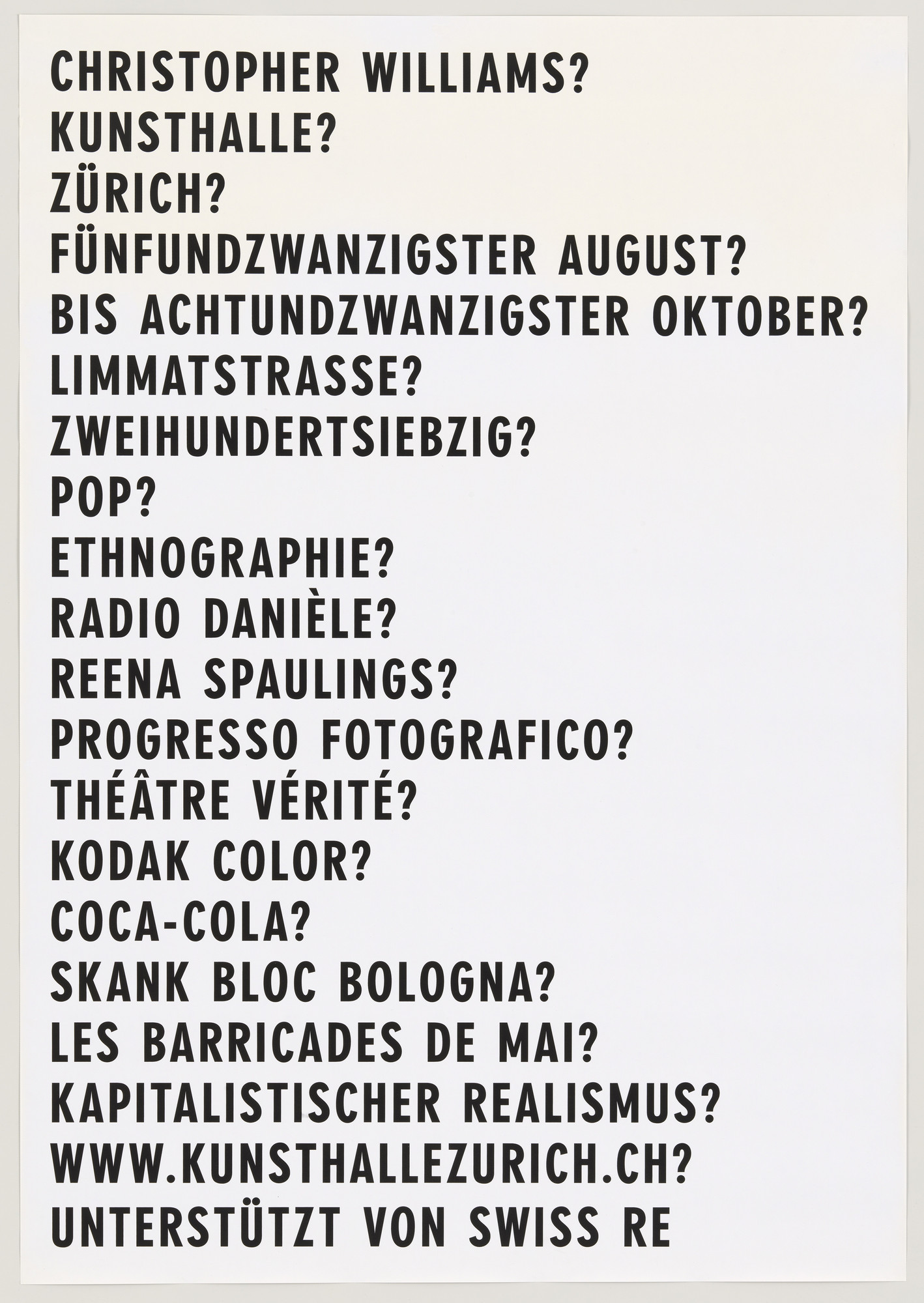 Christopher Williams. Untitled (Kunsthalle Zürich (Opening), Switzerland, 2007)