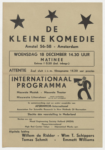 Program for Internationaal Programma Nieuwste Muziek, Nieuwste Theater, Nieuwste Literatuur, De Kleine Komedie, Amsterdam, December 18, 1963