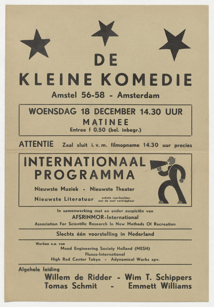 Program for Internationaal Programma Nieuwste Muziek, Nieuwste Theater, Nieuwste Literatuur, De Kleine Komedie, Amsterdam, December 18, 1963