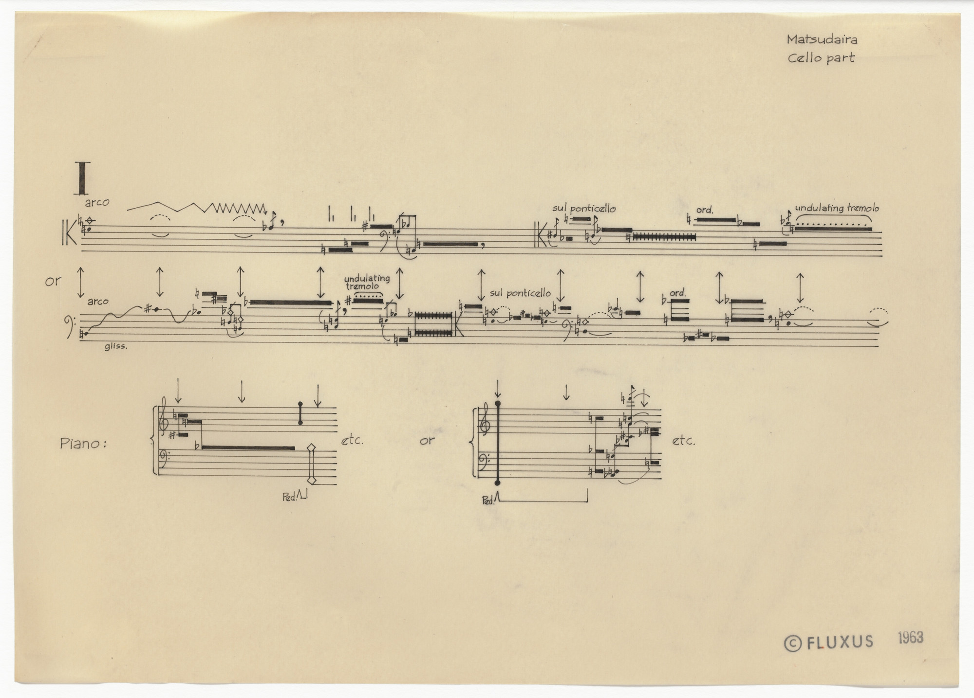 Yoriaki Matsudaira. Cello Part I from Co-Action for Cello and Piano I. 1963