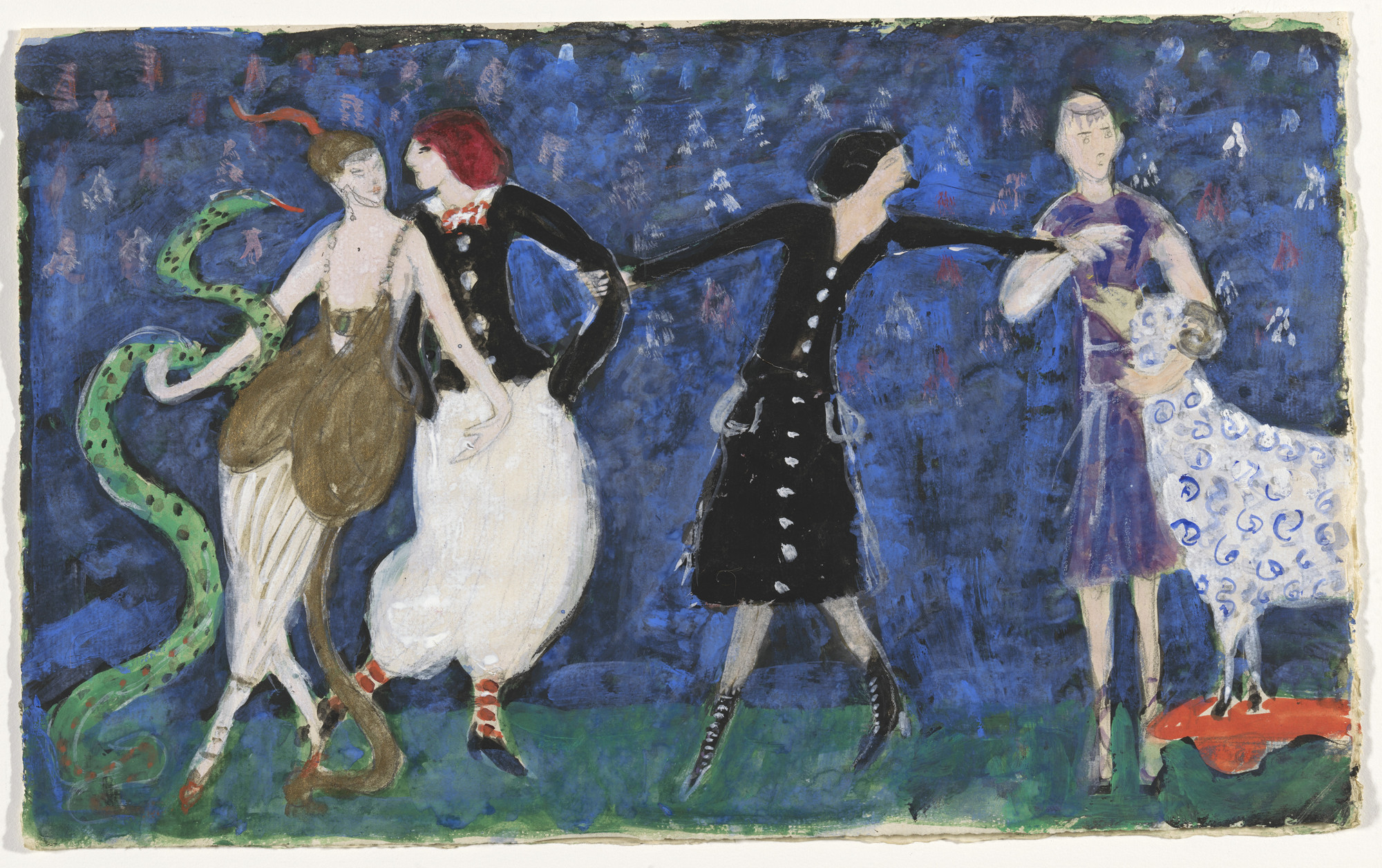 Florine Stettheimer. Costume design (Euridice and the Snake, Two Tango Dancers, and St. Francis) for artist's ballet Orphée of the Quat-z-arts. c. 1912