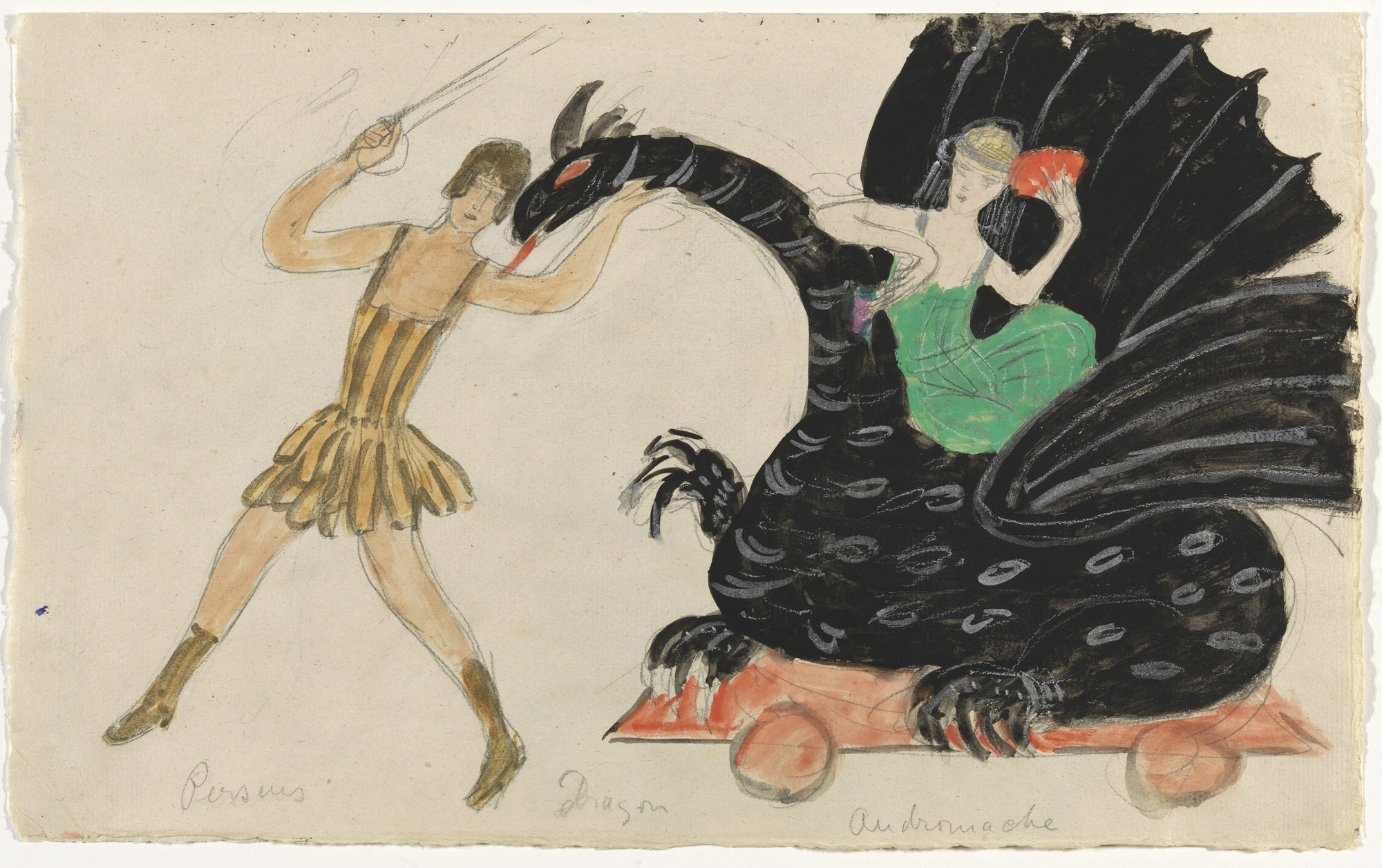 Florine Stettheimer. Costume design (Perseus, Dragon, and Andromache) for artist&#39;s ballet Orphée of the Quat-z-arts, _Costume design (Perseus, Dragon, and Andromache) for artist&#39;s ballet_ Orphée of the Quat-z-arts. c. 1912