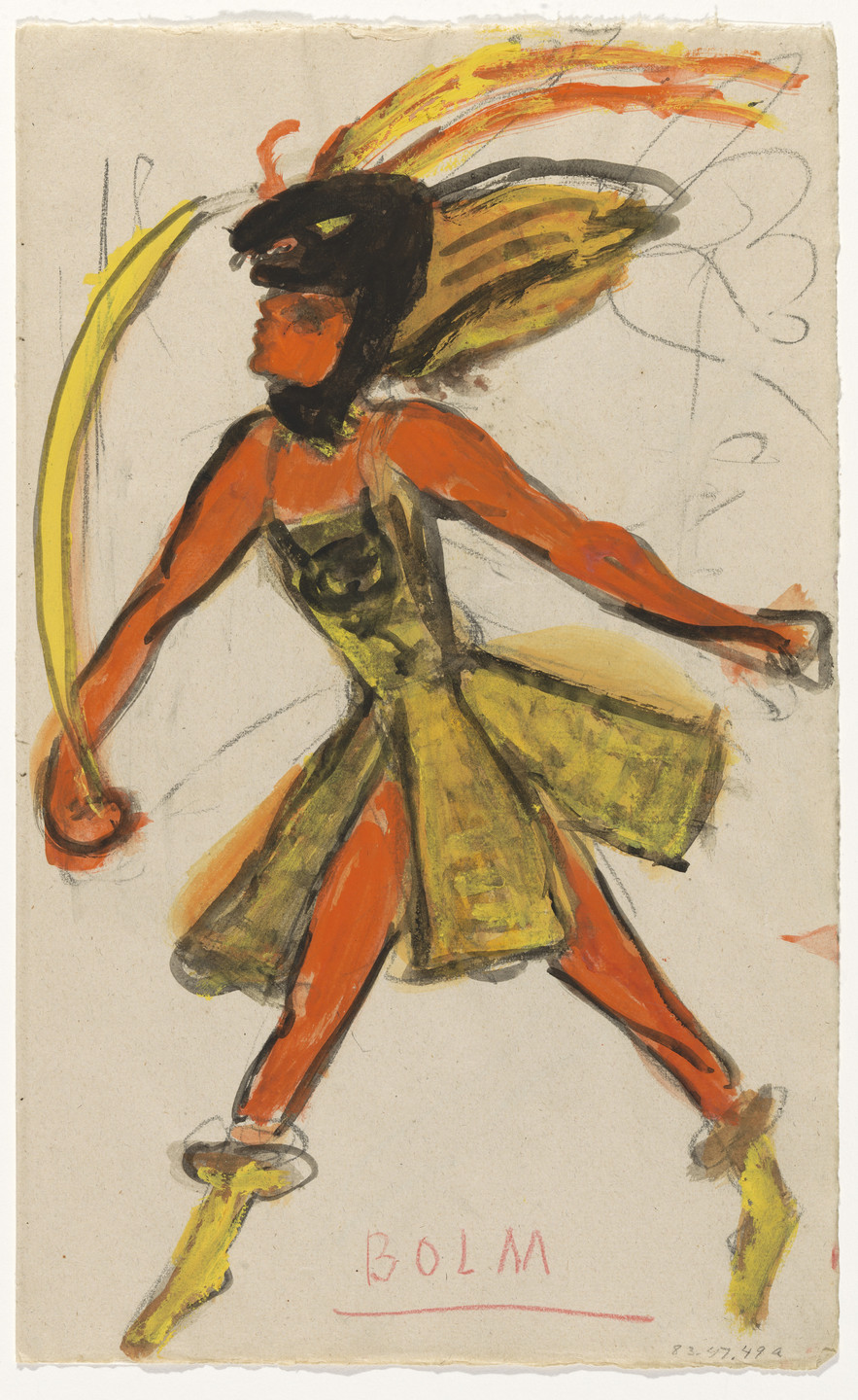 Florine Stettheimer. Costume design (Mars: Adolph Bolm) for artist&#39;s ballet Orphée of the Quat-z-arts (recto); Untitled (verso). c. 1912
