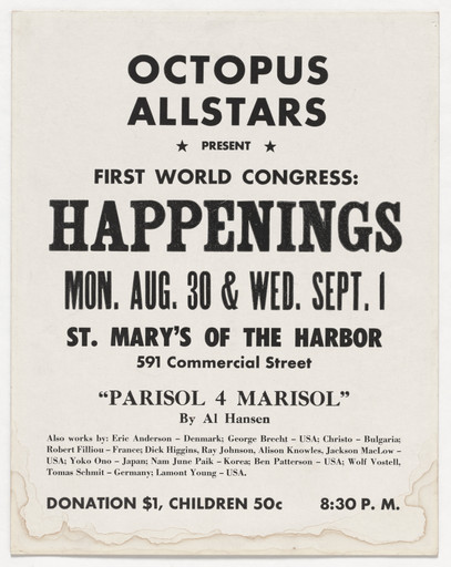 Poster for First World Congress: Happenings, St. Mary's of the Harbor, New York, August 30 & September 1, 1965