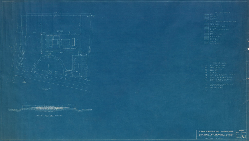 Pi Lambda Phi Fraternity House project, Indiana University, Bloomington, IN (Plot plan and index)