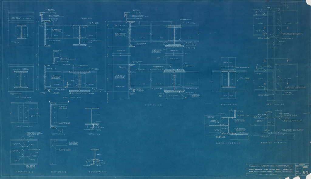 Pi Lambda Phi Fraternity House project, Indiana University, Bloomington, IN (Structural details, sections)