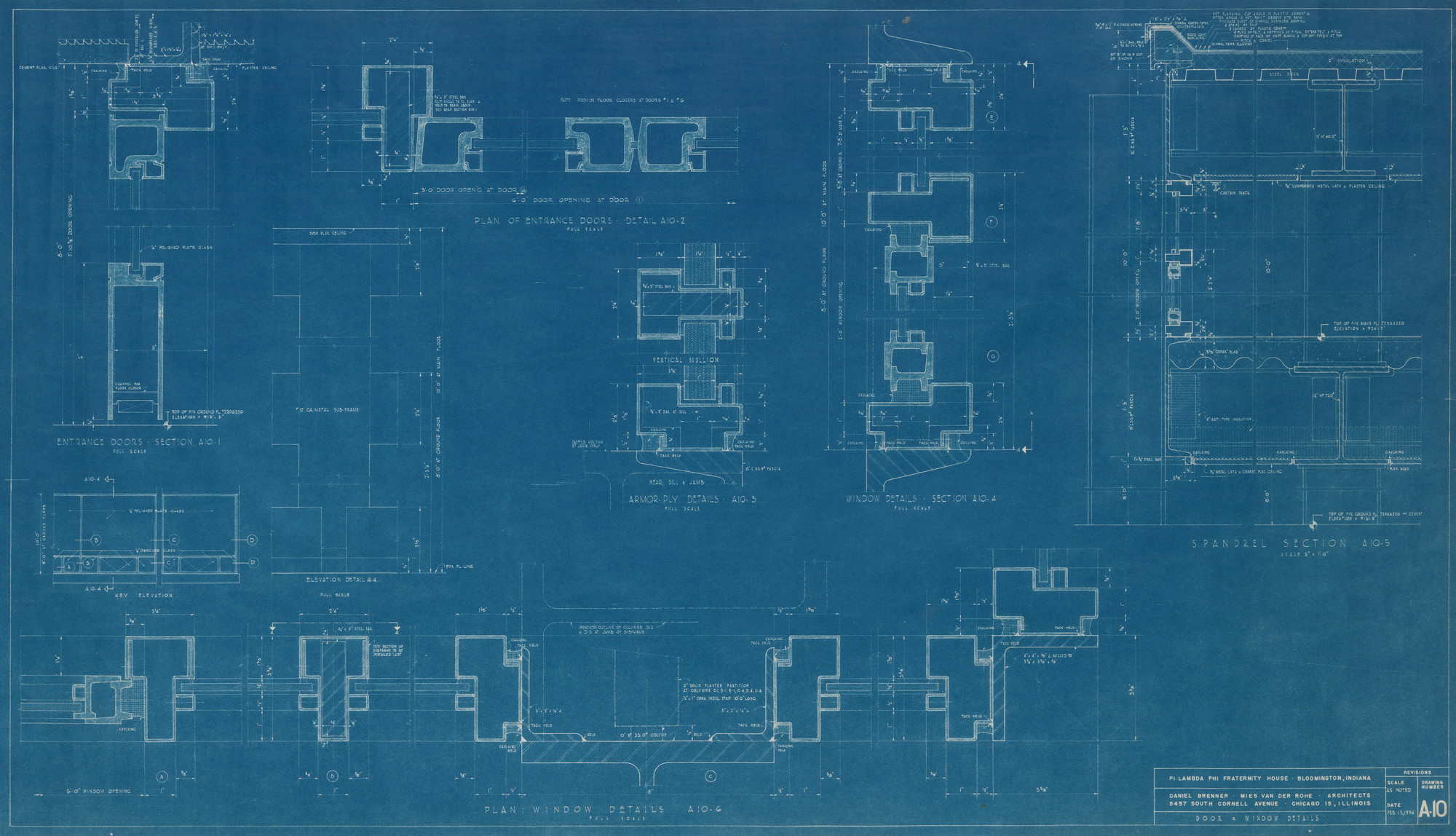 Ludwig Mies van der Rohe. Pi Lambda Phi Fraternity House project, Indiana University, Bloomington, IN