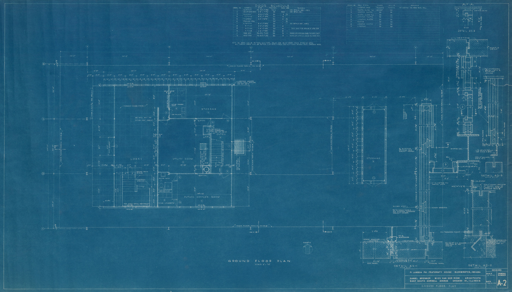 Ludwig Mies van der Rohe. Pi Lambda Phi Fraternity House project, Indiana University, Bloomington, IN