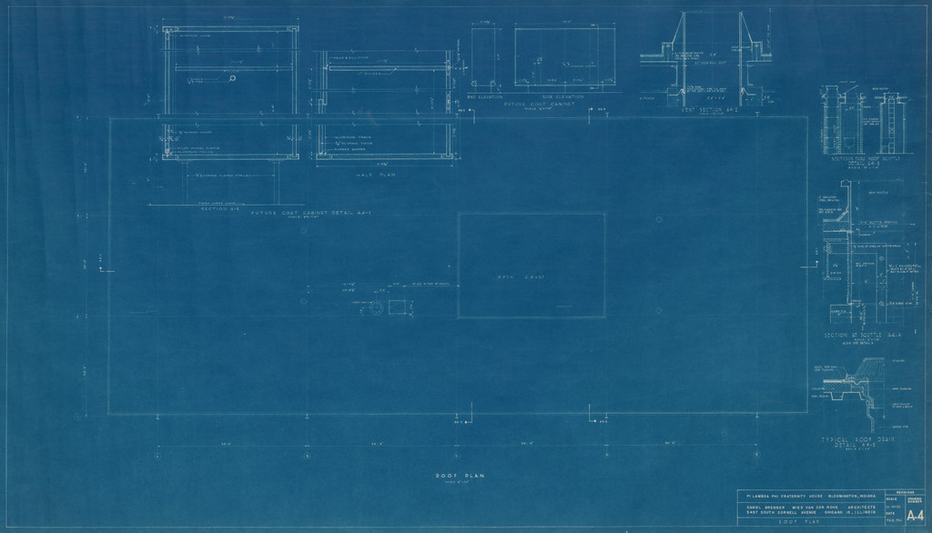 Pi Lambda Phi Fraternity House project, Indiana University, Bloomington, IN (Roof plan, sections)