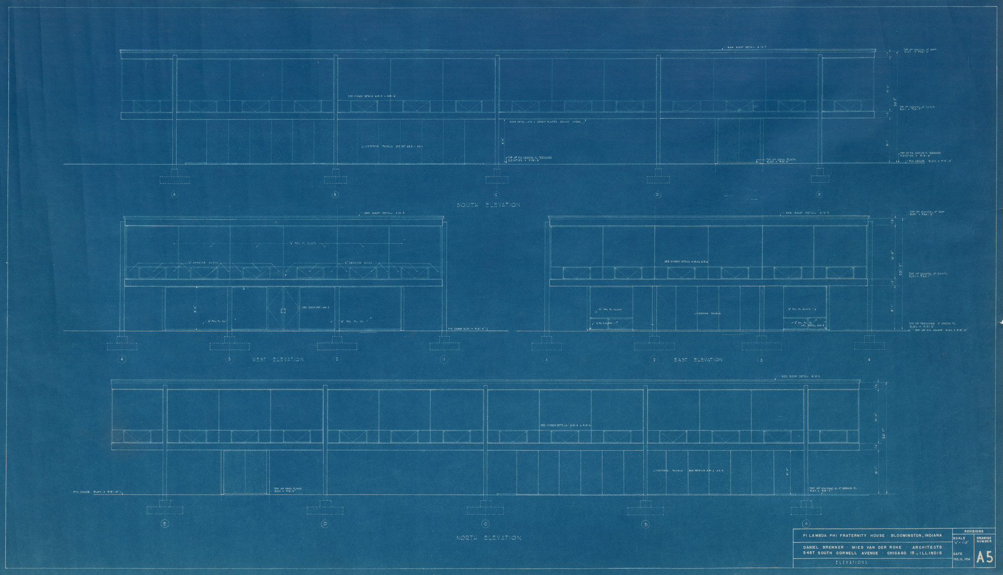 Ludwig Mies van der Rohe. Pi Lambda Phi Fraternity House project, Indiana University, Bloomington, IN
