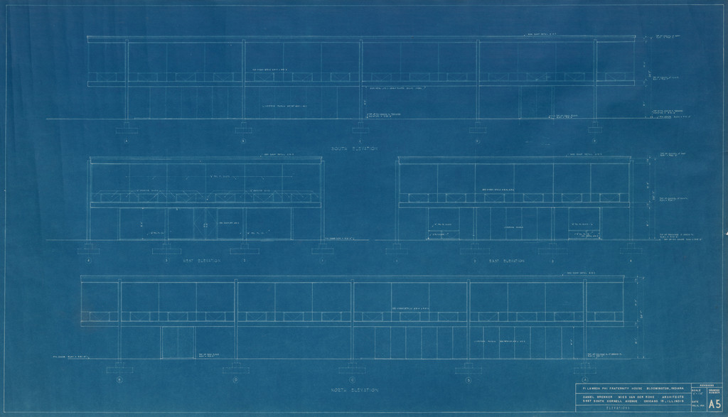 Pi Lambda Phi Fraternity House project, Indiana University, Bloomington, IN (Elevations: north, south, east, west)