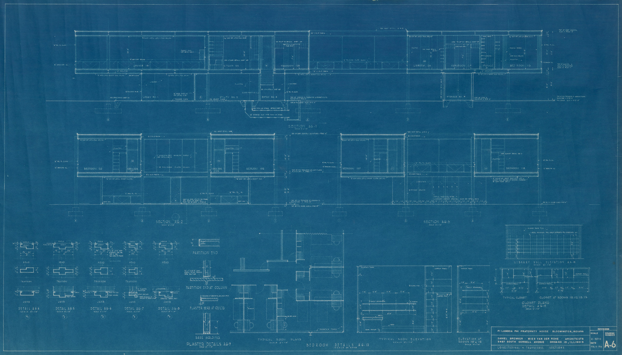 Ludwig Mies van der Rohe. Pi Lambda Phi Fraternity House project, Indiana University, Bloomington, IN