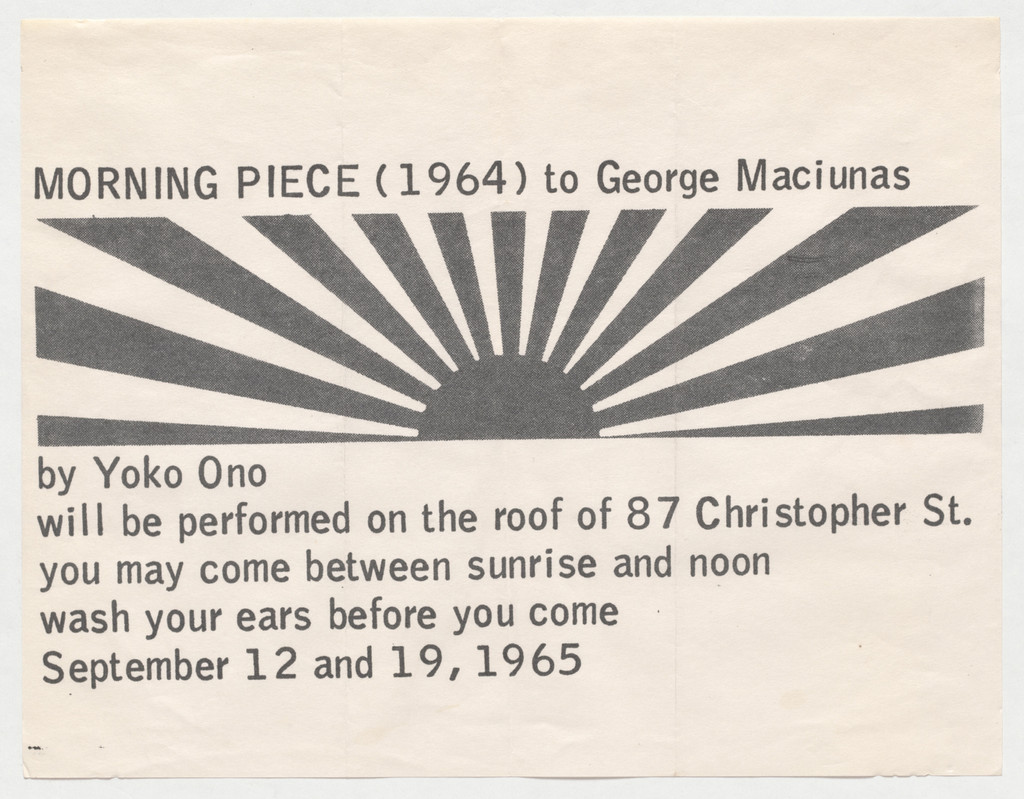 Announcement for Morning Piece (1964) to George Maciunas, roof of Yoko Ono's apartment buildling, New York