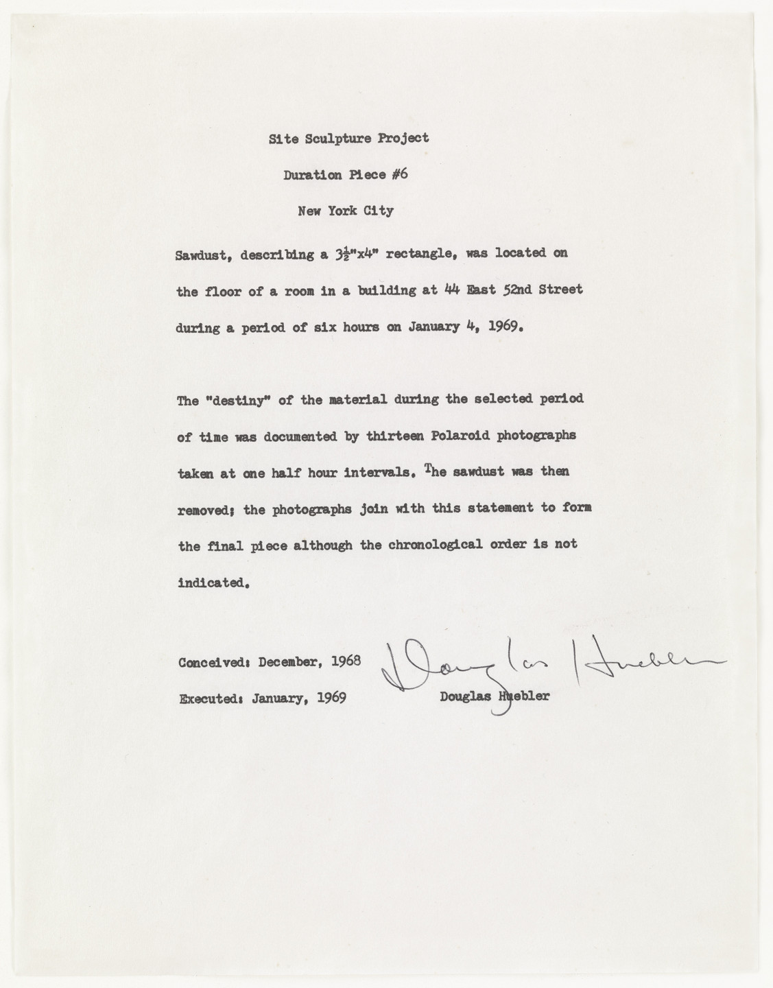Douglas Huebler. Duration Piece #6. 1968