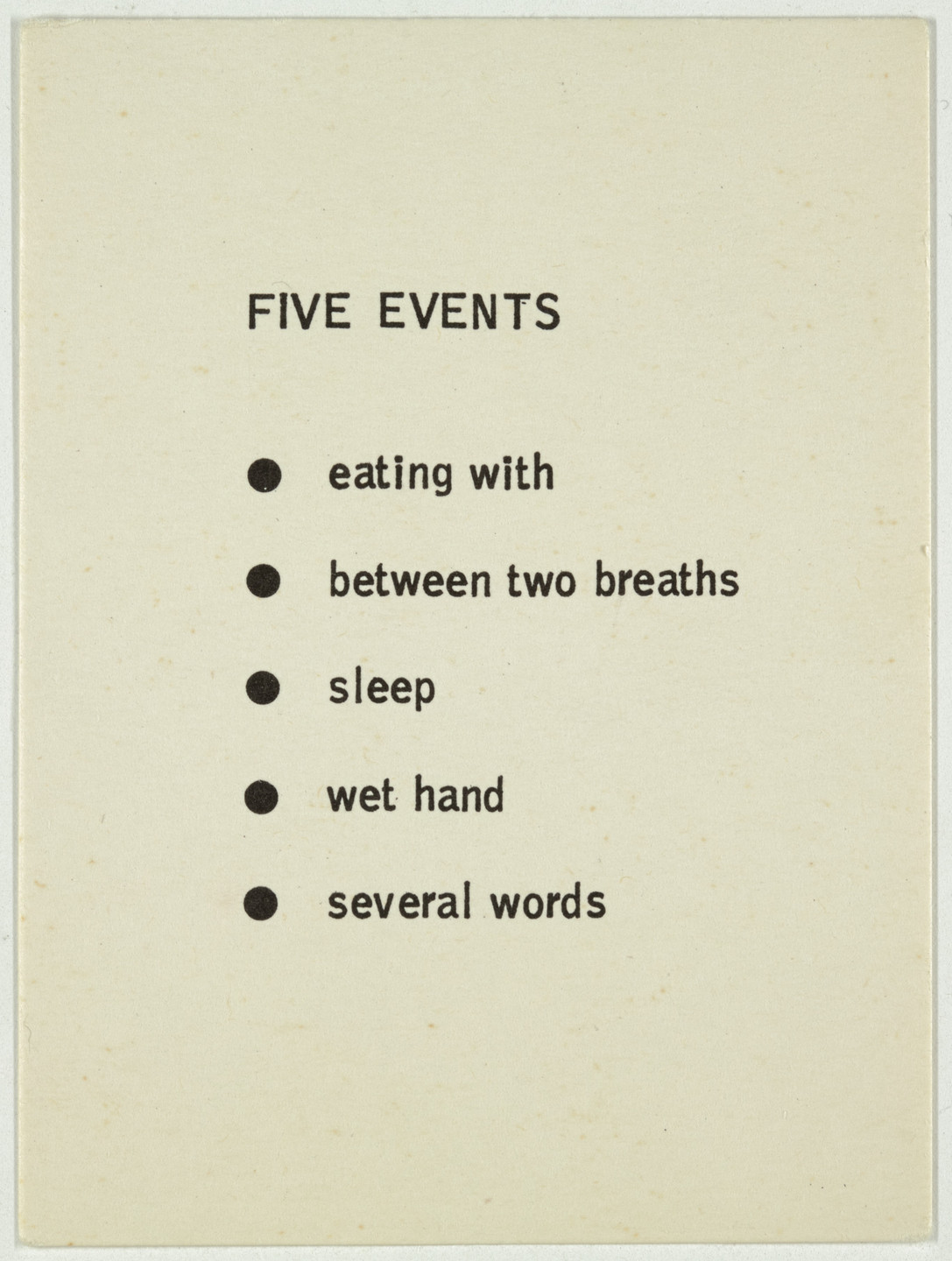 George Brecht. Five Events from Water Yam. 1963