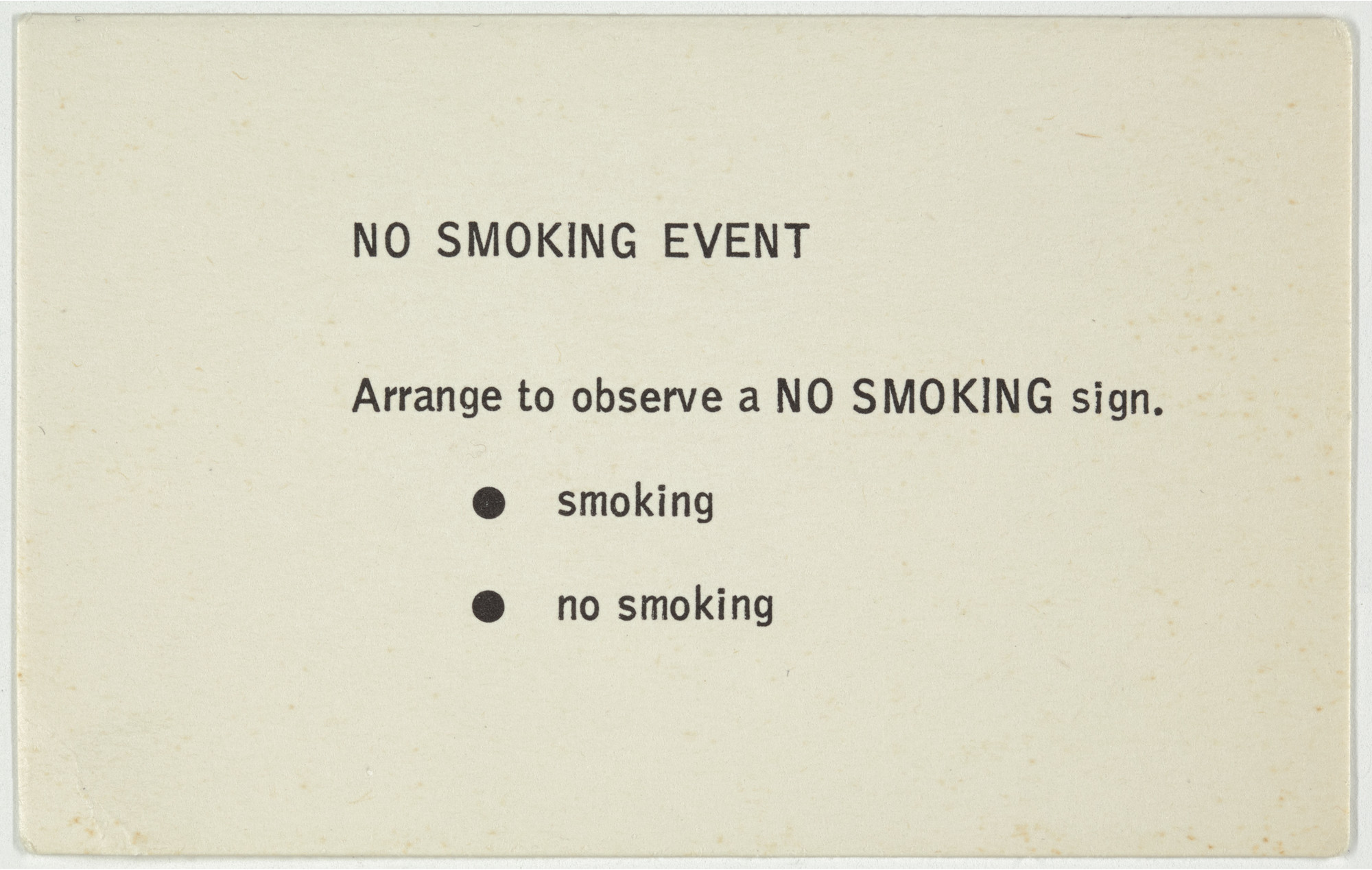 George Brecht. No Smoking Event from Water Yam