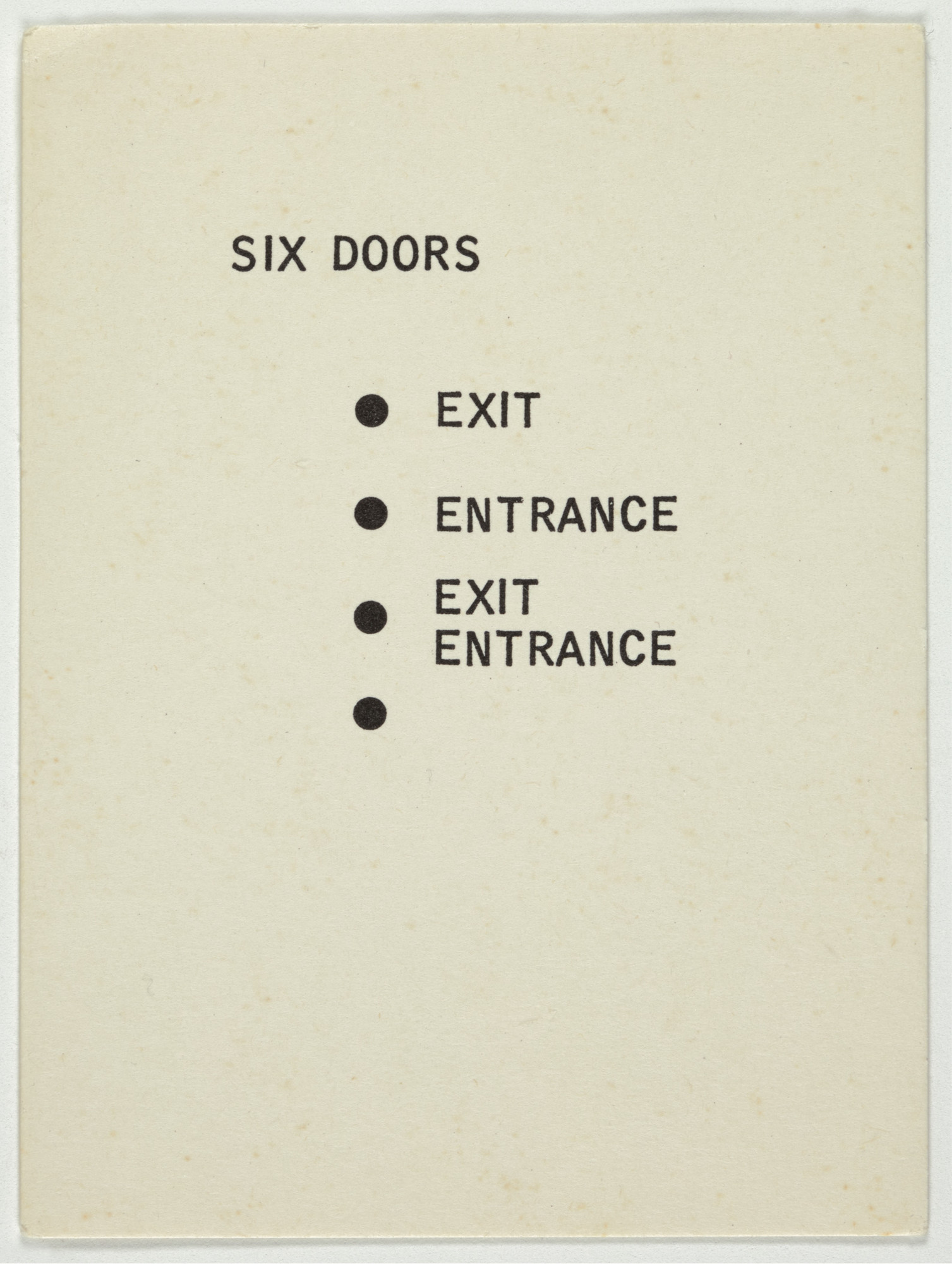George Brecht. Six Doors from Water Yam