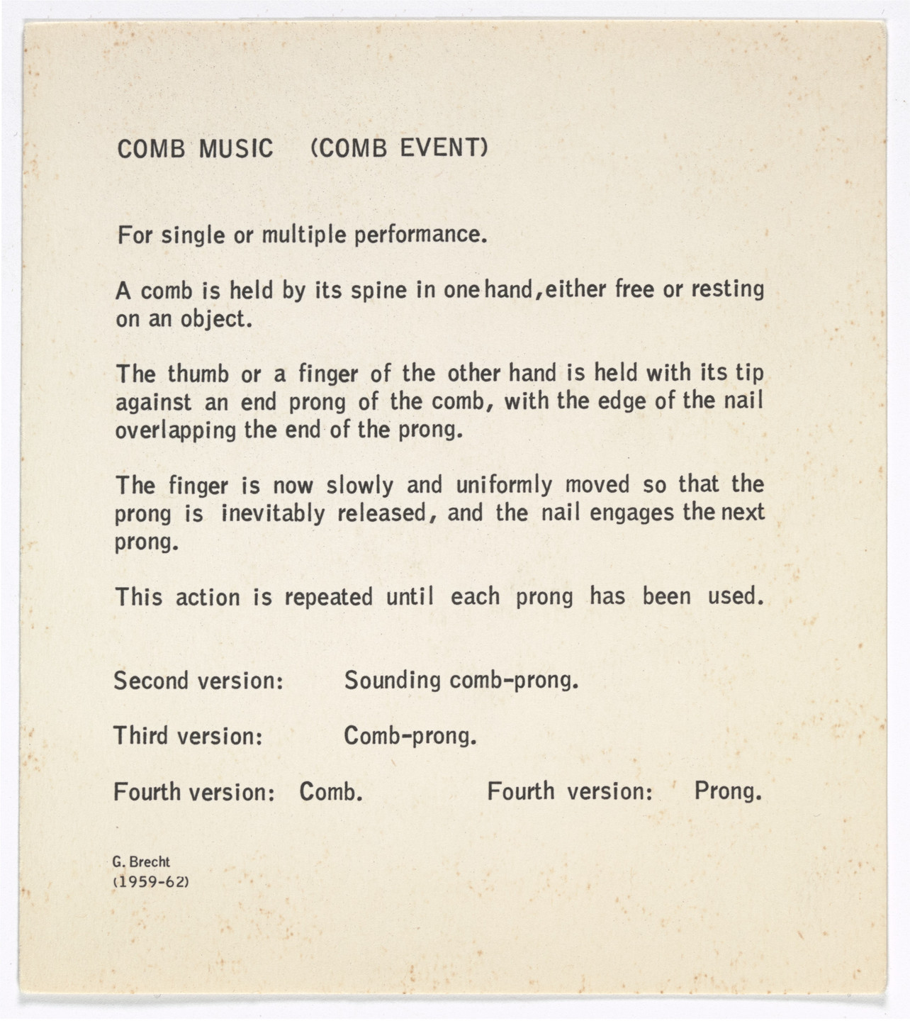 George Brecht. Comb Music (Comb Event) from Water Yam. 1959–62