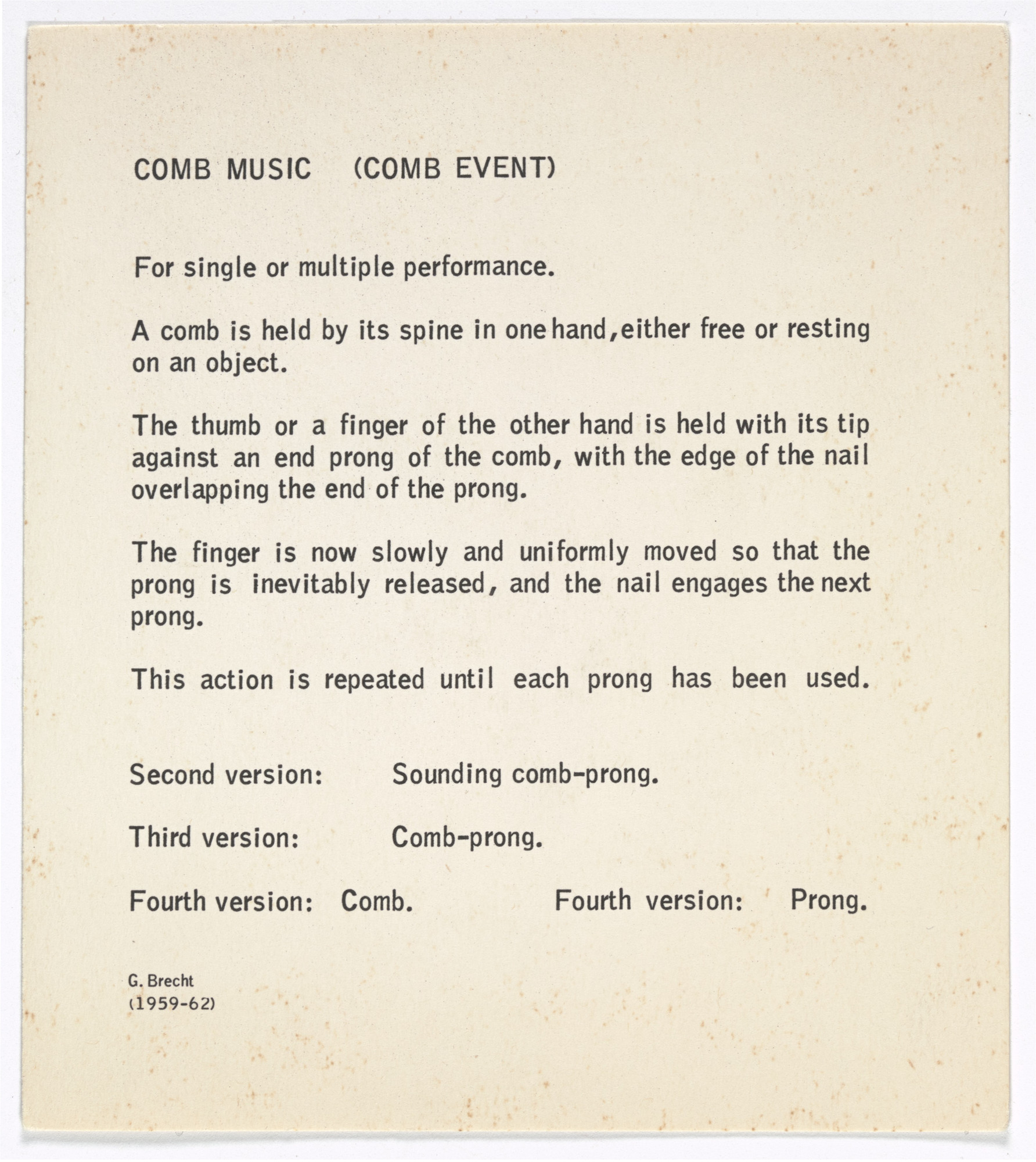 George Brecht. Comb Music (Comb Event) from Water Yam