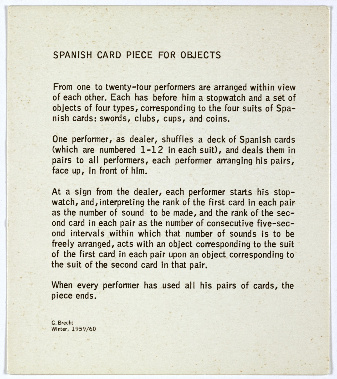 George Brecht. Spanish Card Piece for Objects from Water Yam. 1963