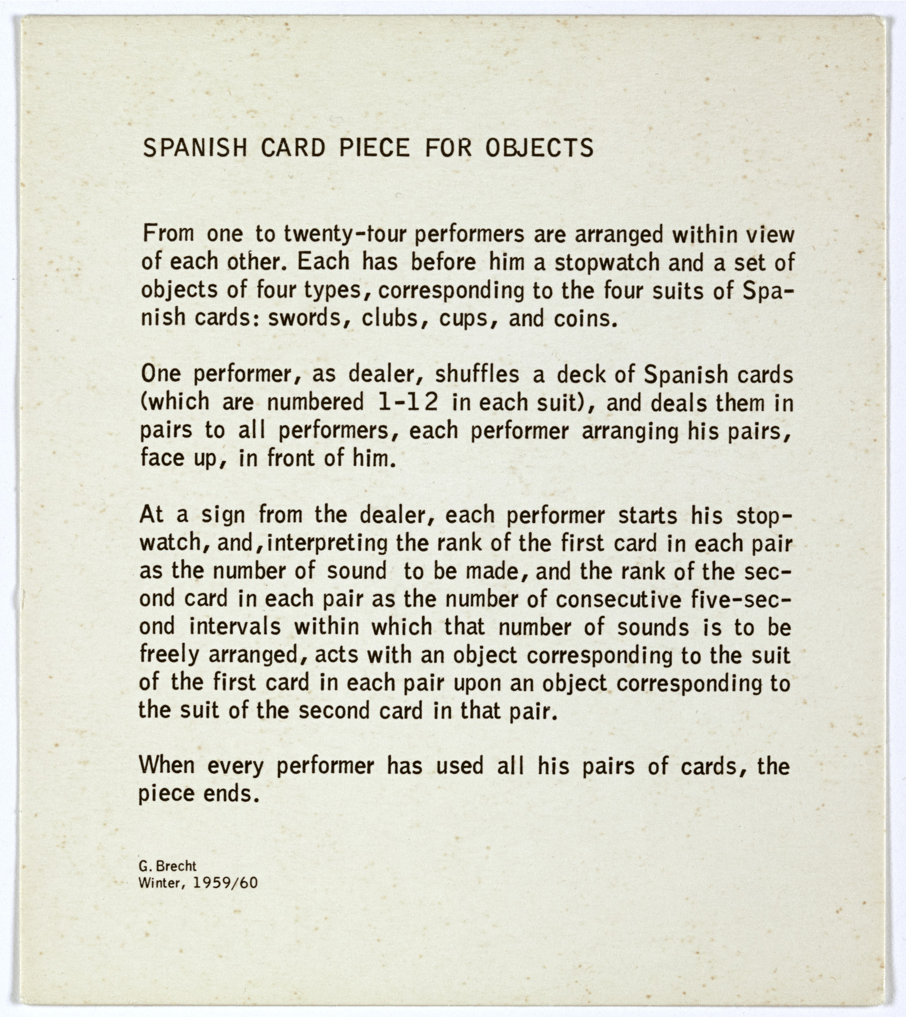 George Brecht. Spanish Card Piece for Objects from Water Yam