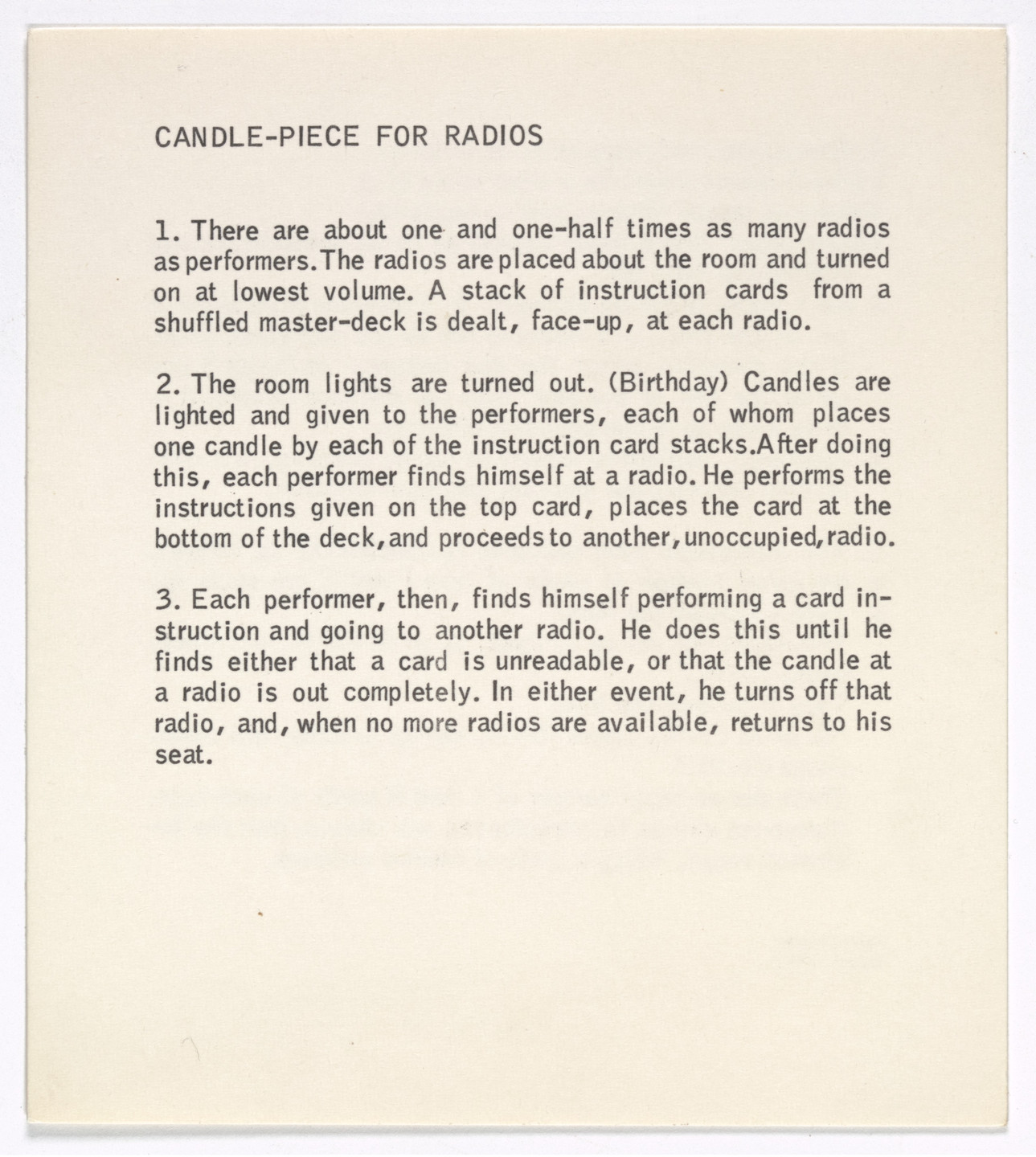 George Brecht. Candle-Piece for Radios from Water Yam. 1963