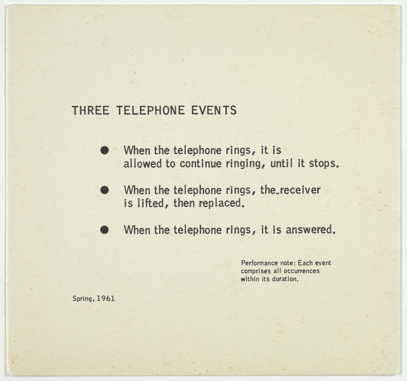 George Brecht. Three Telephone Events from Water Yam. 1963