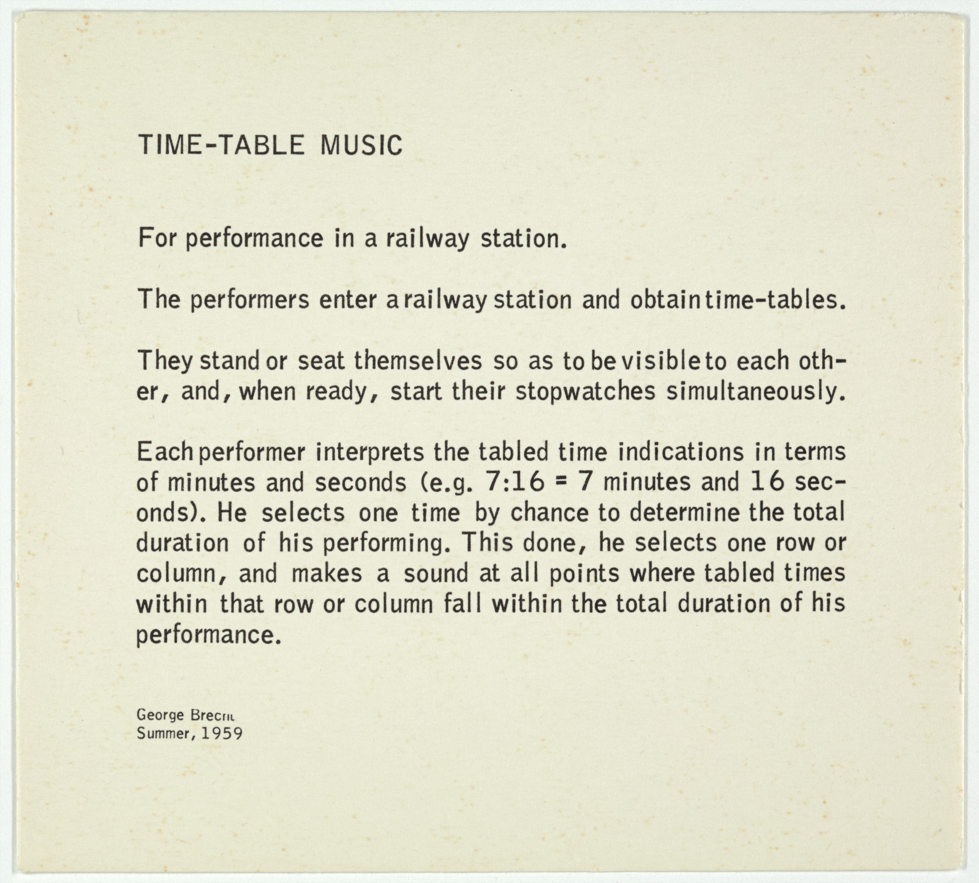 George Brecht. Time-Table Music from Water Yam