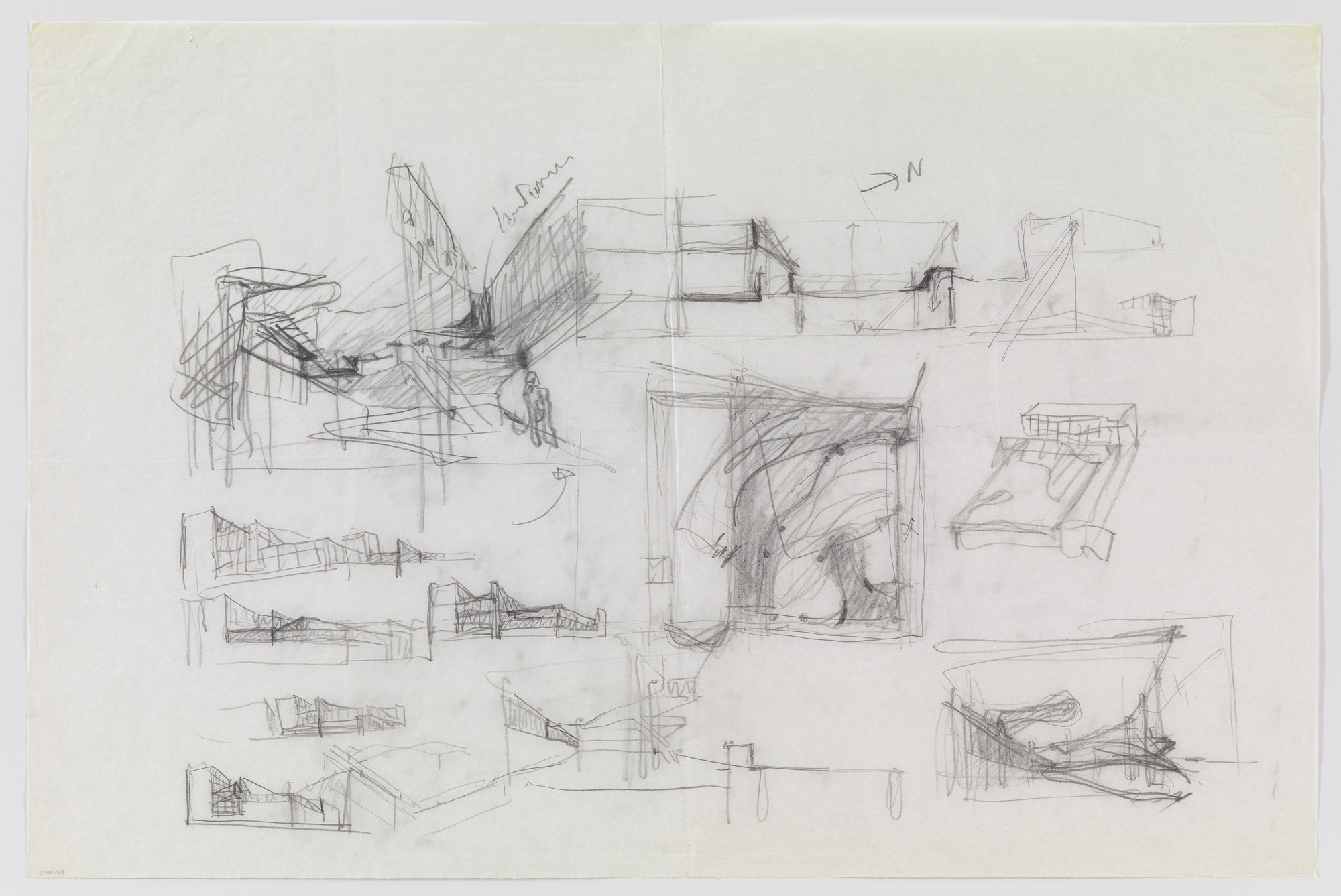 Álvaro Siza. Banco Pinto &amp; Sotto Mayor, Oliveira de Azeméis, Portugal (Perspective sketches, plan). 1971-1974