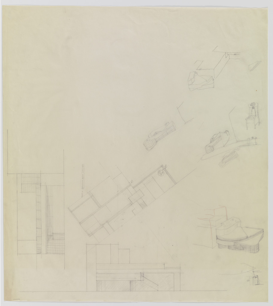 Banco Pinto & Sotto Mayor, Oliveira de Azeméis, Portugal (Elevation, section, and perspective sketches)