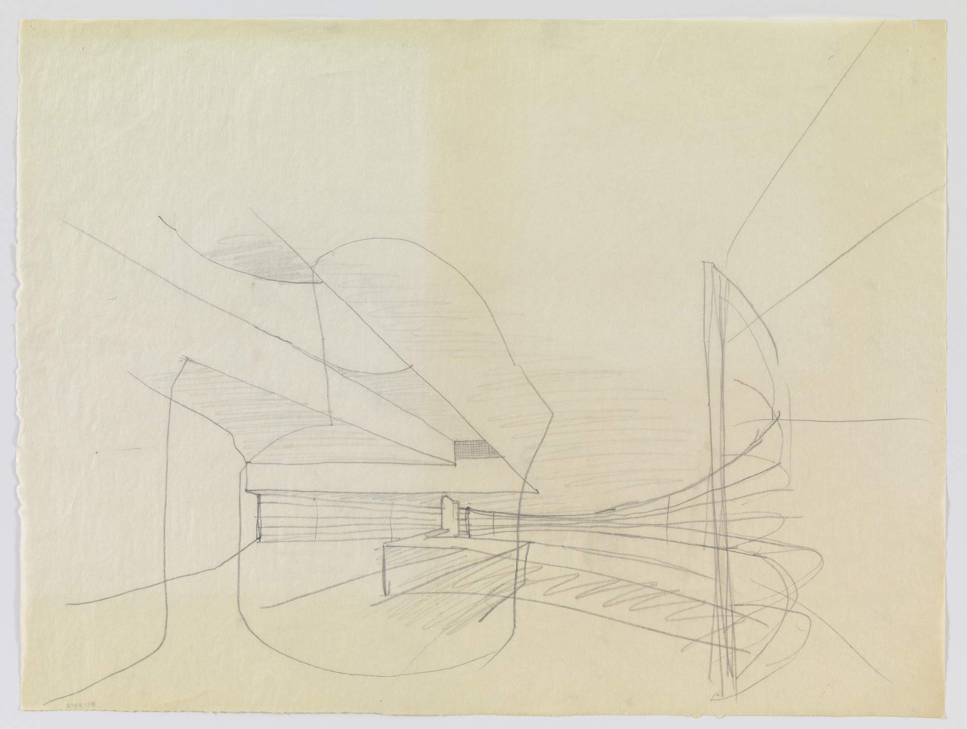 Álvaro Siza. Banco Pinto &amp; Sotto Mayor, Oliveira de Azeméis, Portugal (Perspective sketch). 1971-1974