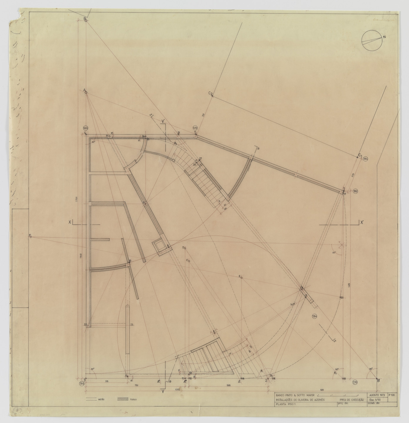 Álvaro Siza. Banco Pinto &amp; Sotto Mayor, Oliveira de Azeméis, Portugal (First floor plan). 1971-1974