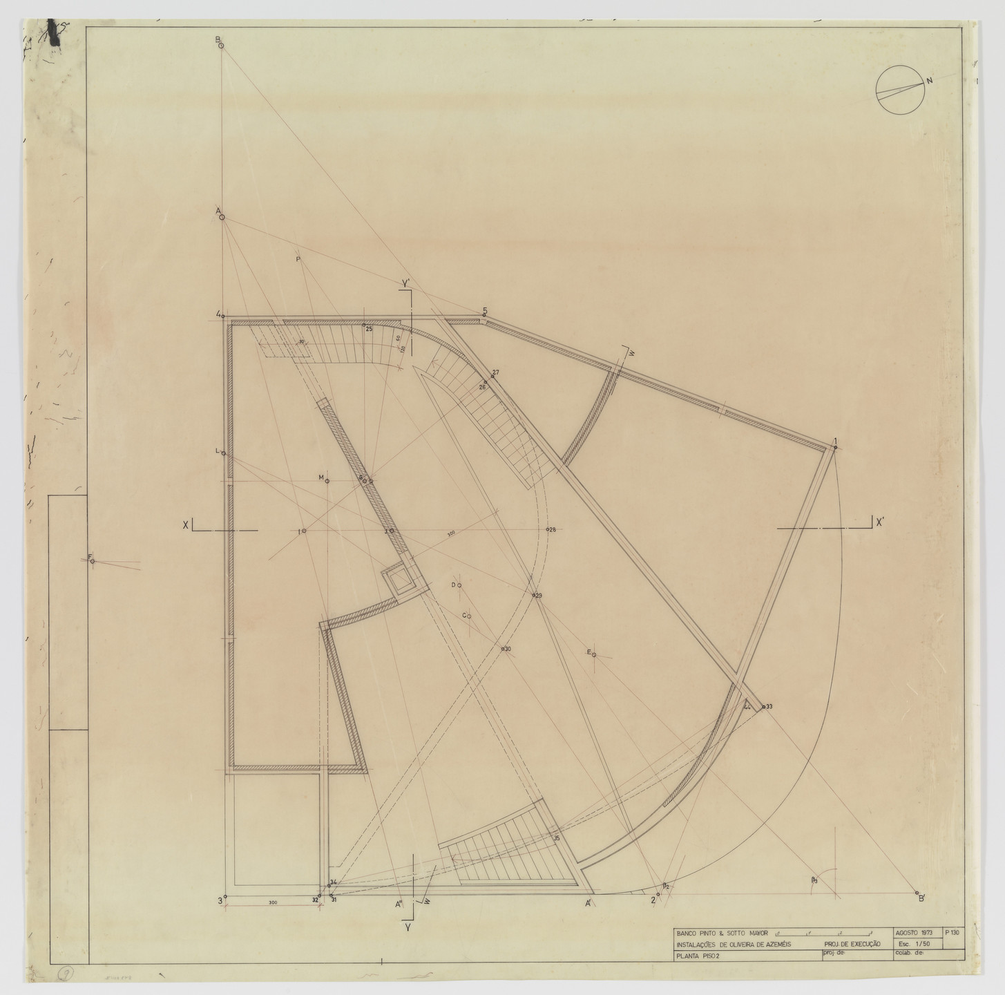 Álvaro Siza. Banco Pinto &amp; Sotto Mayor, Oliveira de Azeméis, Portugal (Second floor plan). 1971-1974
